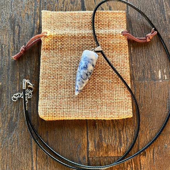 Sodalite Crystal Pendant Mens Crystal Necklace Sodalite Necklace Boyfriend Gift - Picture 3 of 3